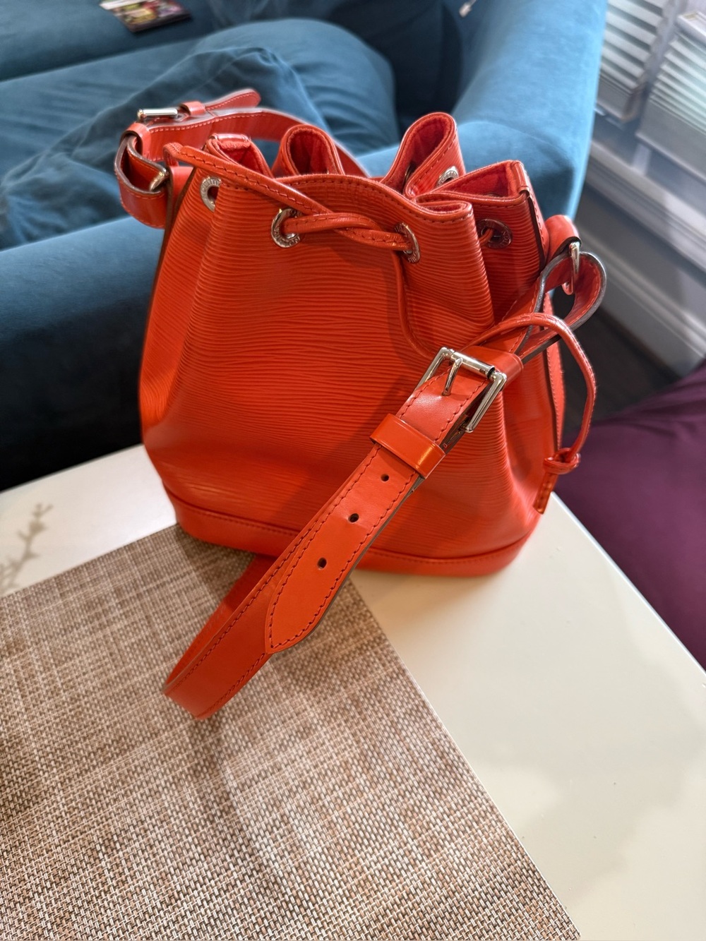 Louis Vuitton Noe BB Orange Piment Epi Leather Bucket Bag Silver Hardware 2014